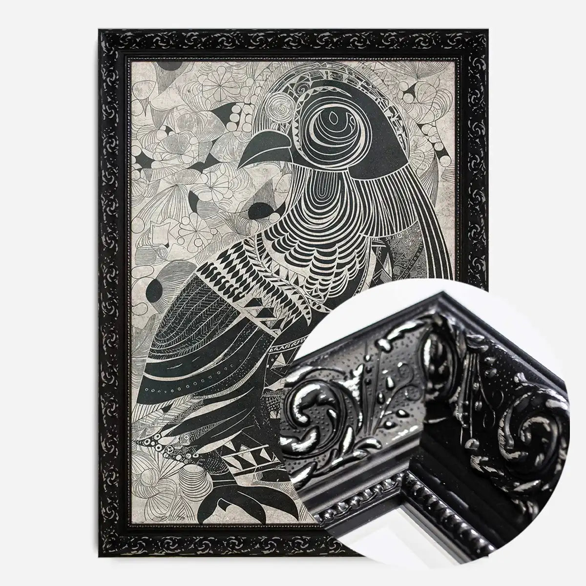 Black and White Bird Folk Art Print