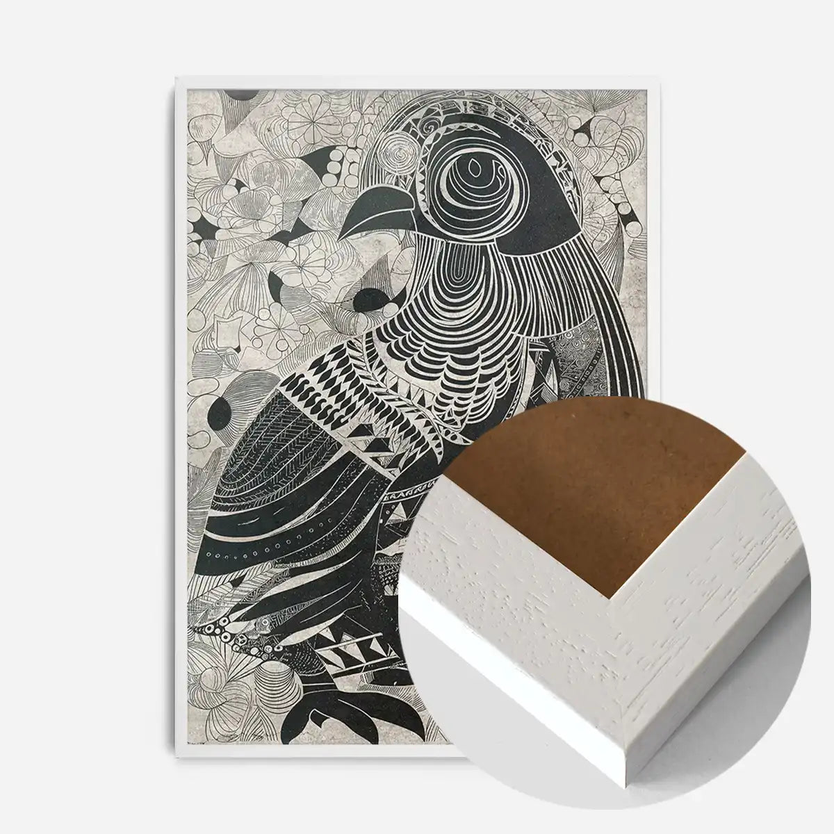 Black and White Bird Folk Art Print