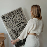 Black and White Leopard Folk Art Print