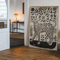 Black and White Leopard Folk Art Print