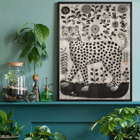 Black and White Leopard Folk Art Print