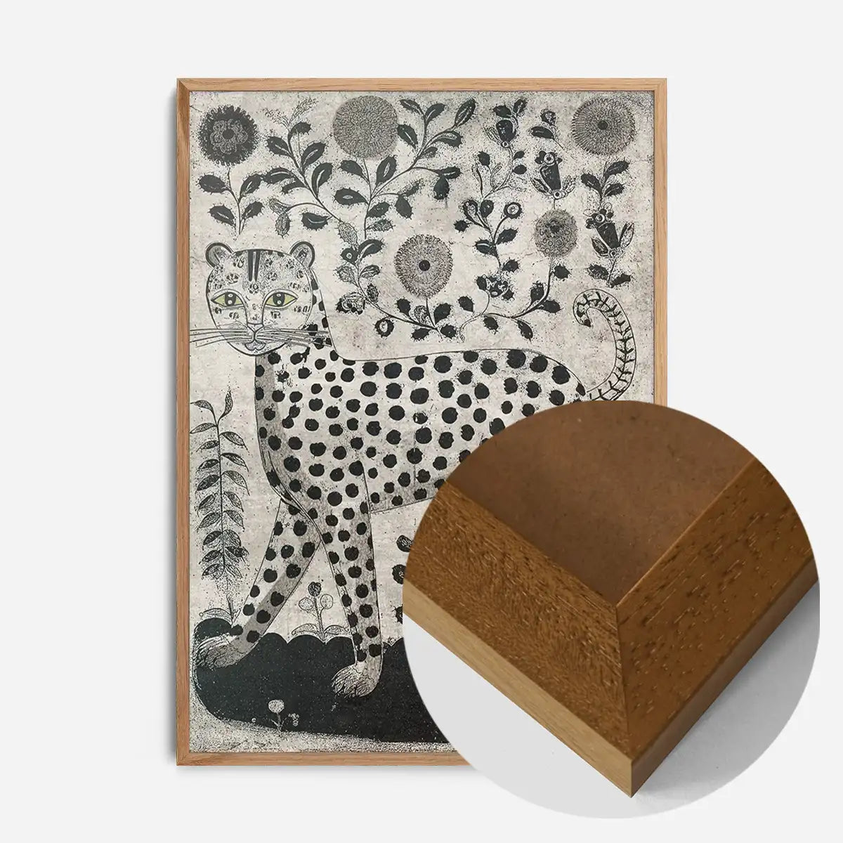 Black and White Leopard Folk Art Print