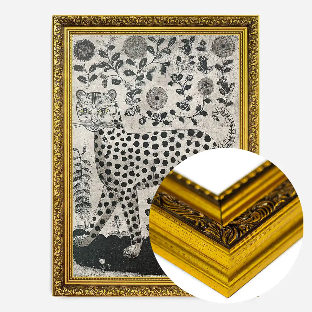 Black and White Leopard Folk Art Print