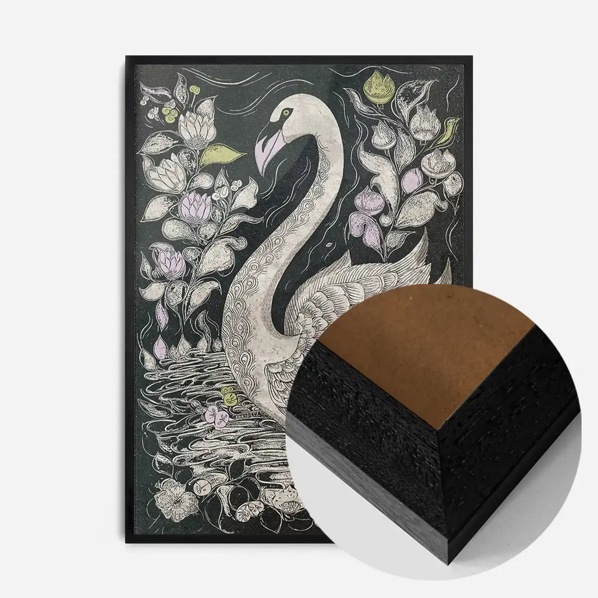 Black and White Swan Folk Art Print