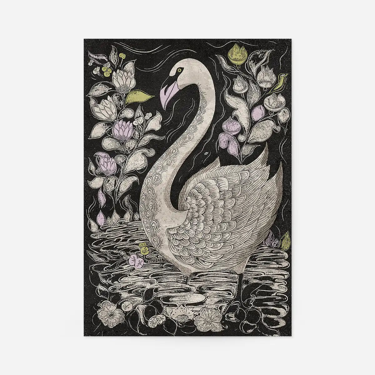 Black and White Swan Folk Art Print