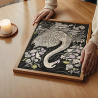 Black and White Swan Folk Art Print