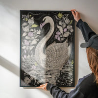 Black and White Swan Folk Art Print