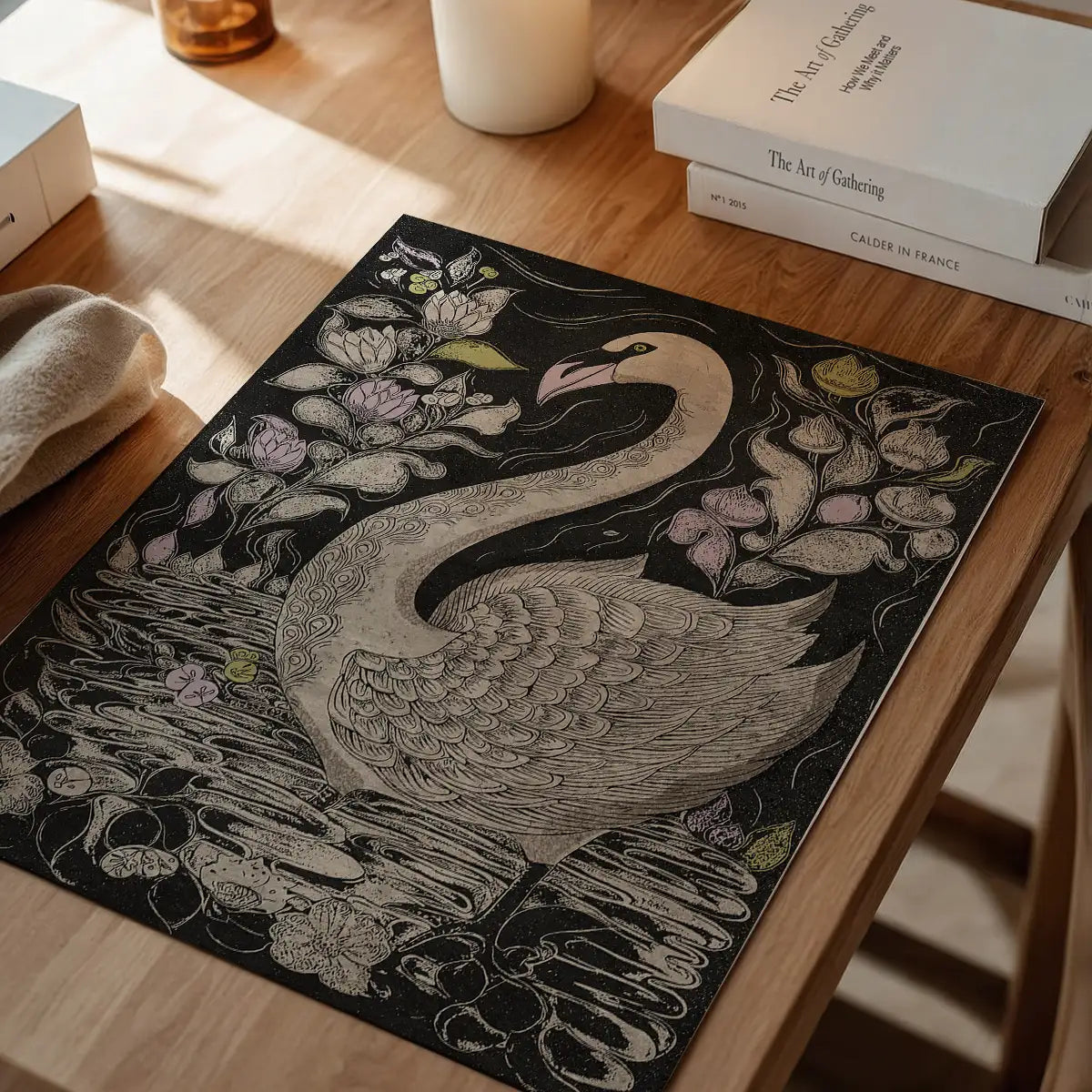 Black and White Swan Folk Art Print