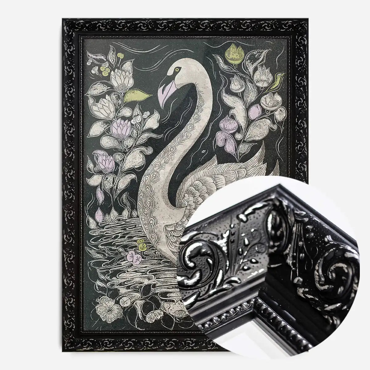 Black and White Swan Folk Art Print