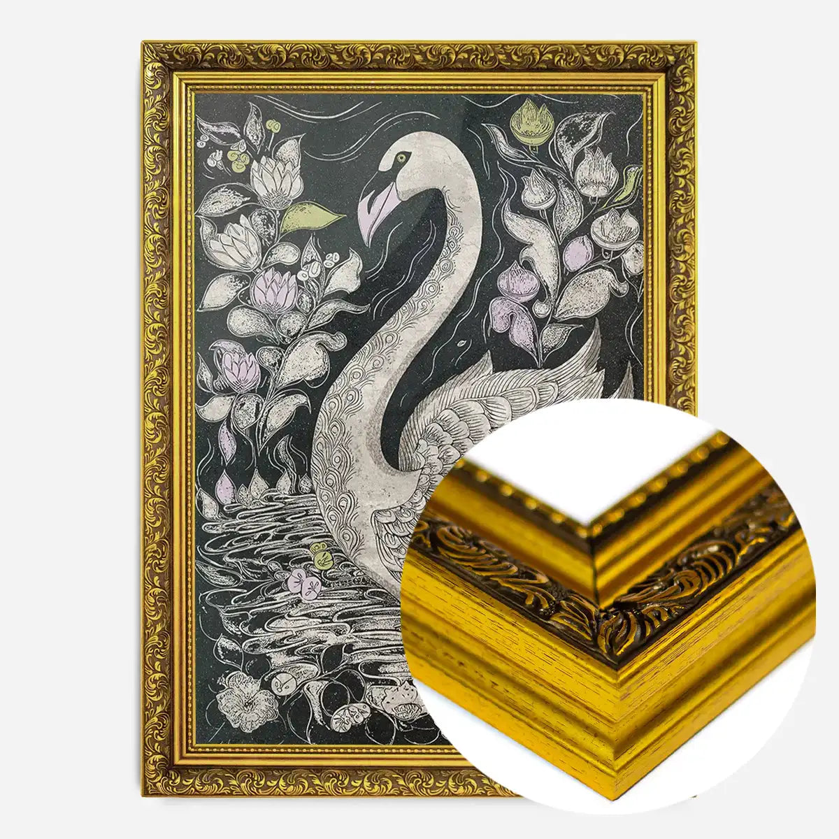 Black and White Swan Folk Art Print