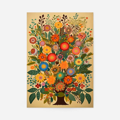 Folk Art Style Flowers Light Print