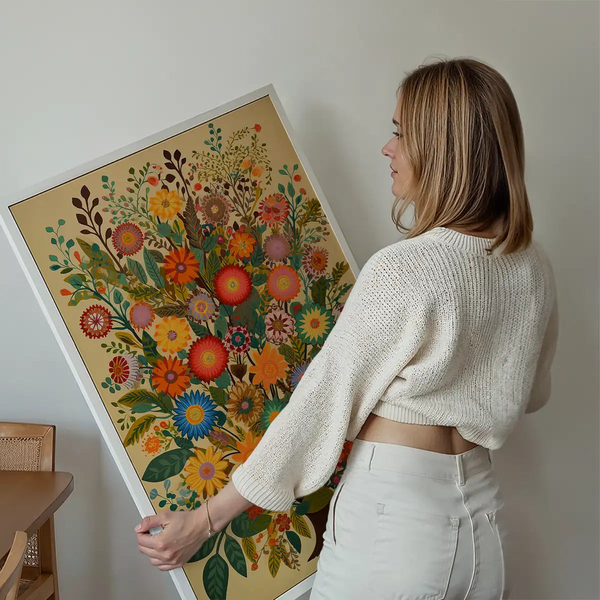 Folk Art Style Flowers Light Print