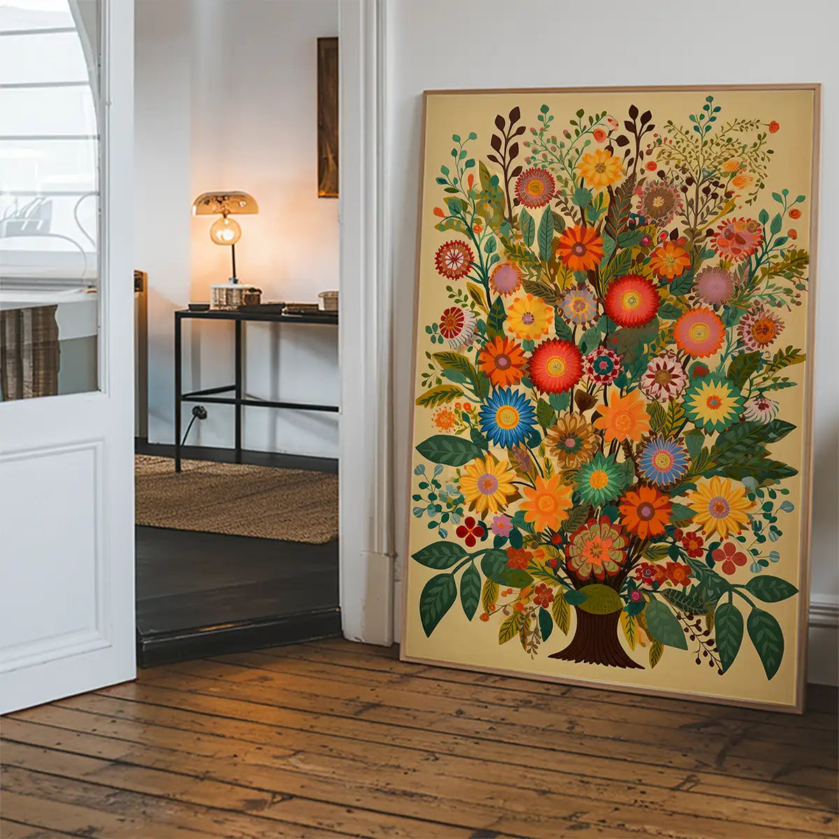 Folk Art Style Flowers Light Print