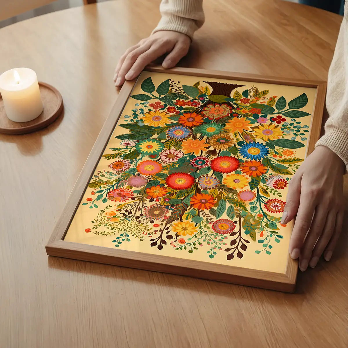 Folk Art Style Flowers Light Print