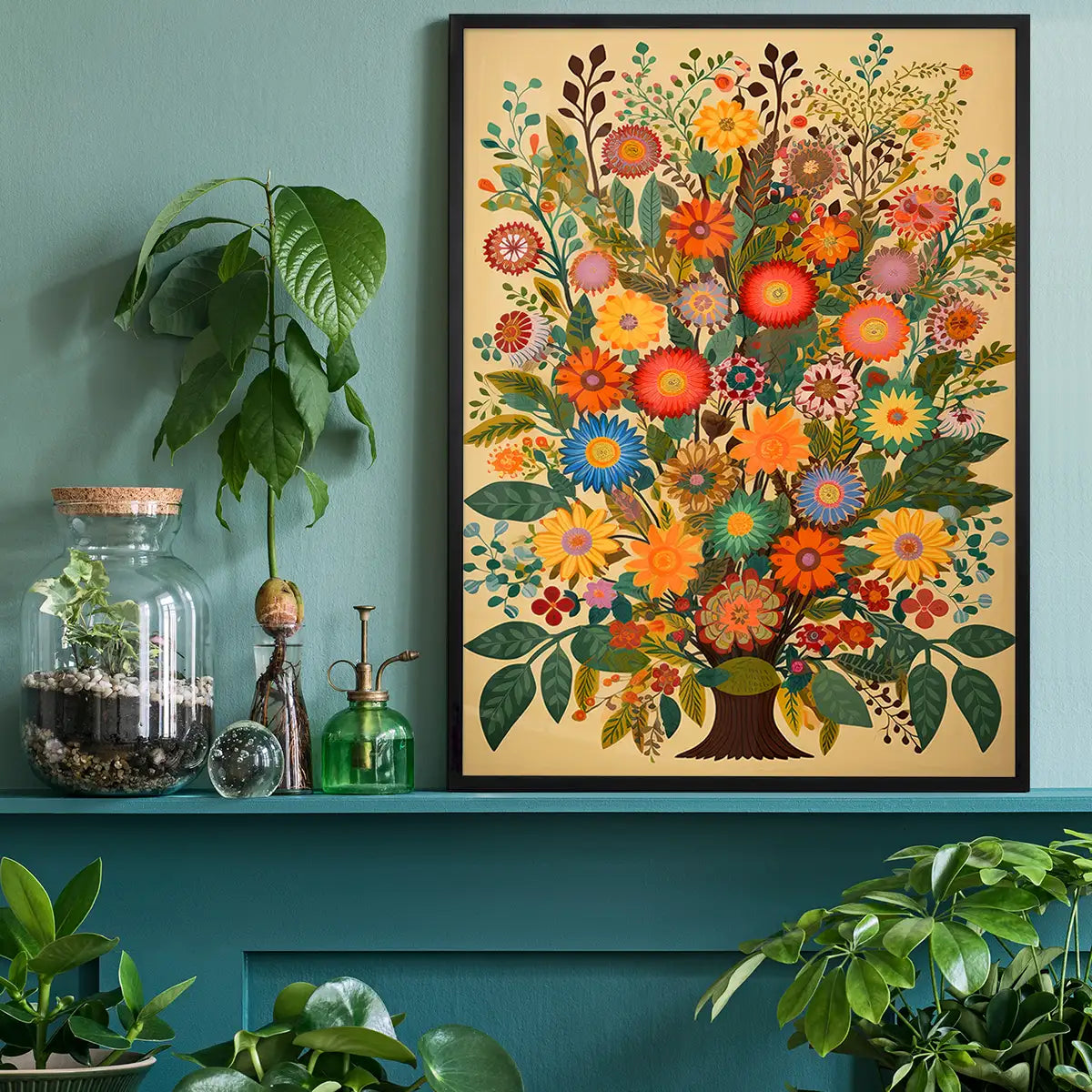 Folk Art Style Flowers Light Print