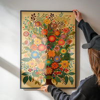 Folk Art Style Flowers Light Print