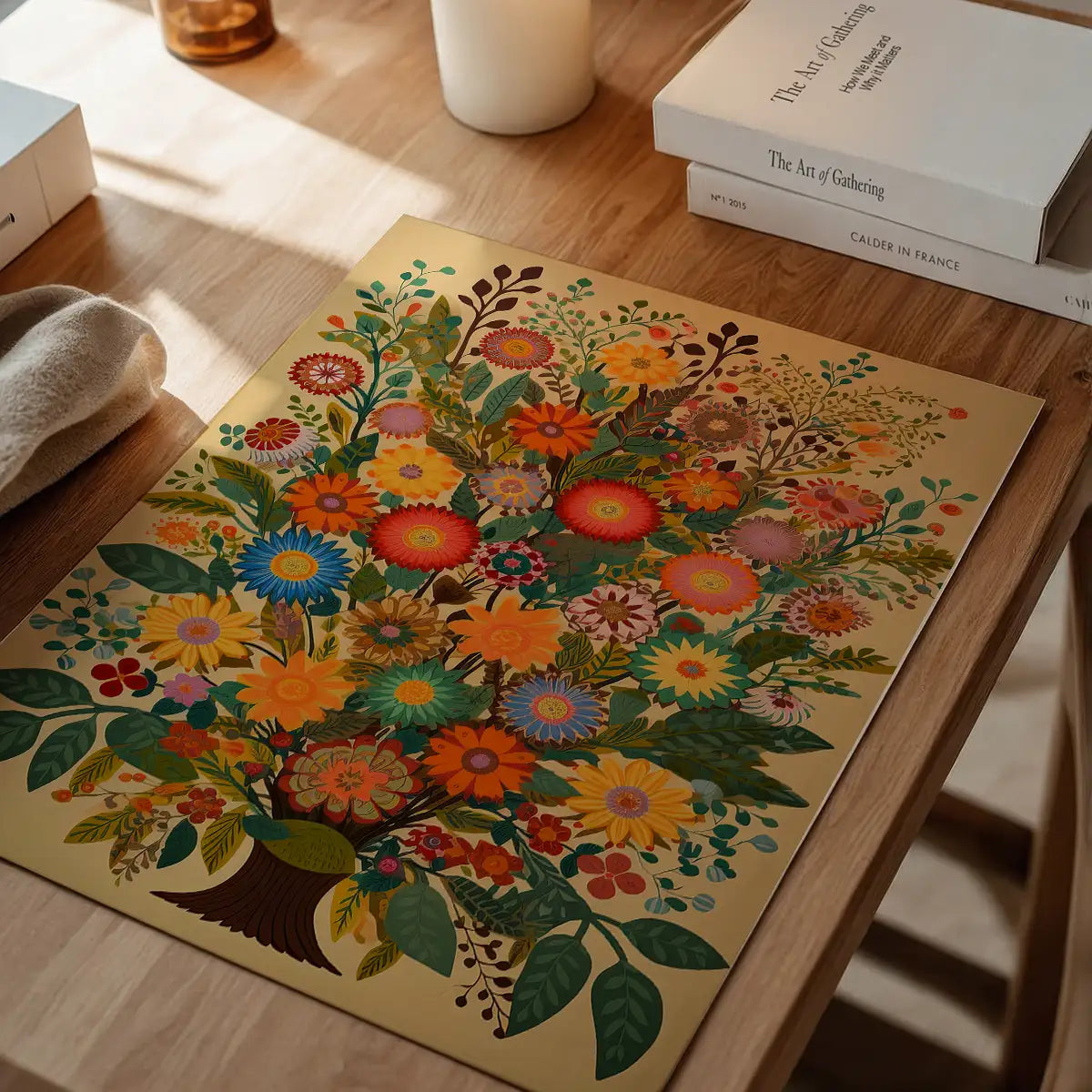 Folk Art Style Flowers Light Print