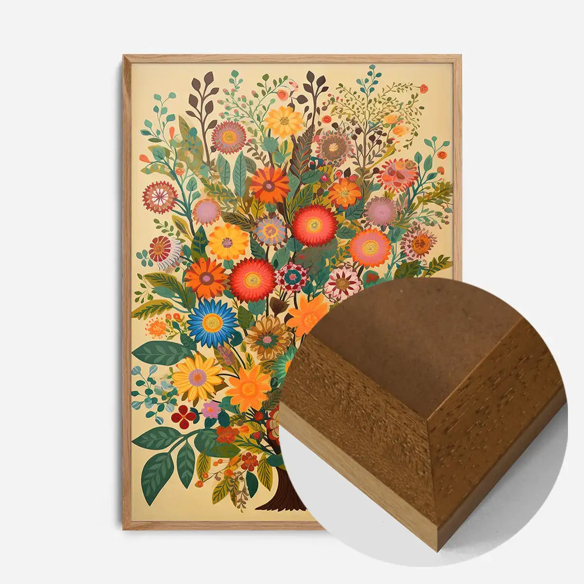 Folk Art Style Flowers Light Print