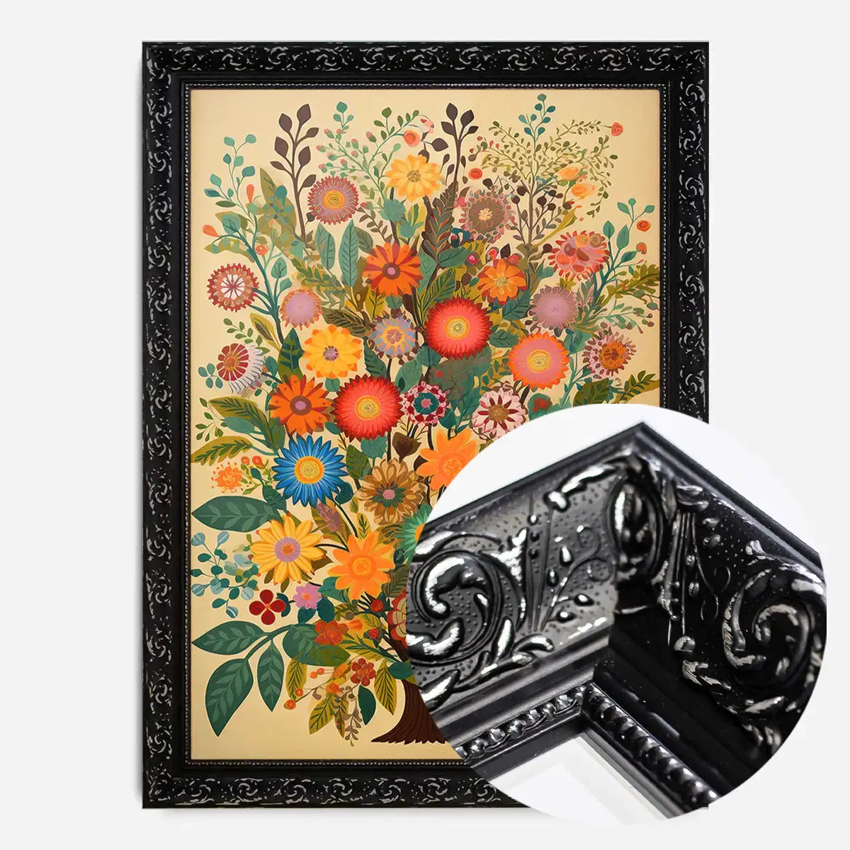 Folk Art Style Flowers Light Print