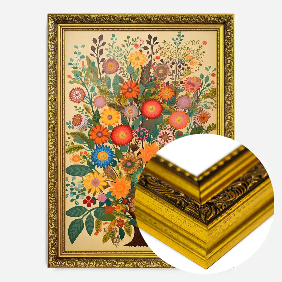 Folk Art Style Flowers Light Print
