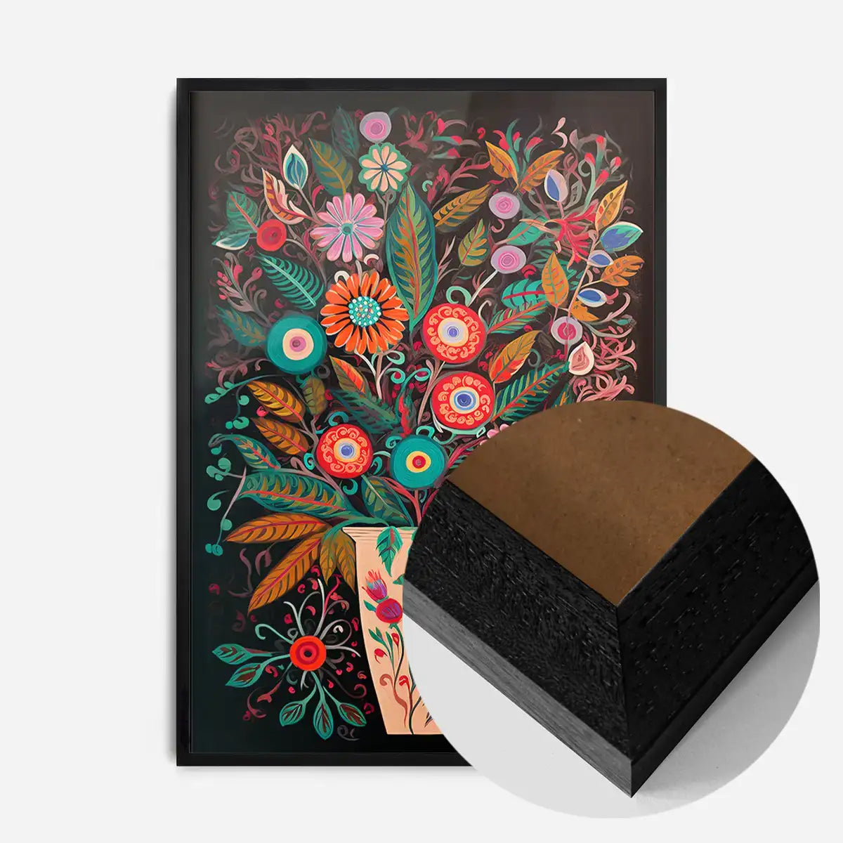 Folk Art Style Flowers Dark Print