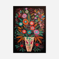 Folk Art Style Flowers Dark Print