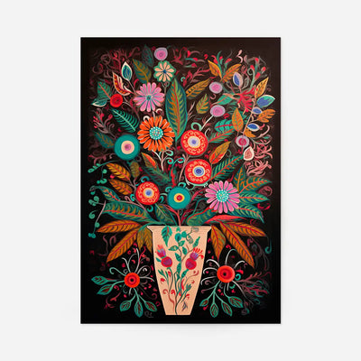 Folk Art Style Flowers Dark Print
