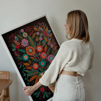 Folk Art Style Flowers Dark Print