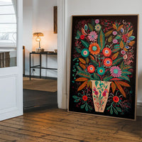 Folk Art Style Flowers Dark Print