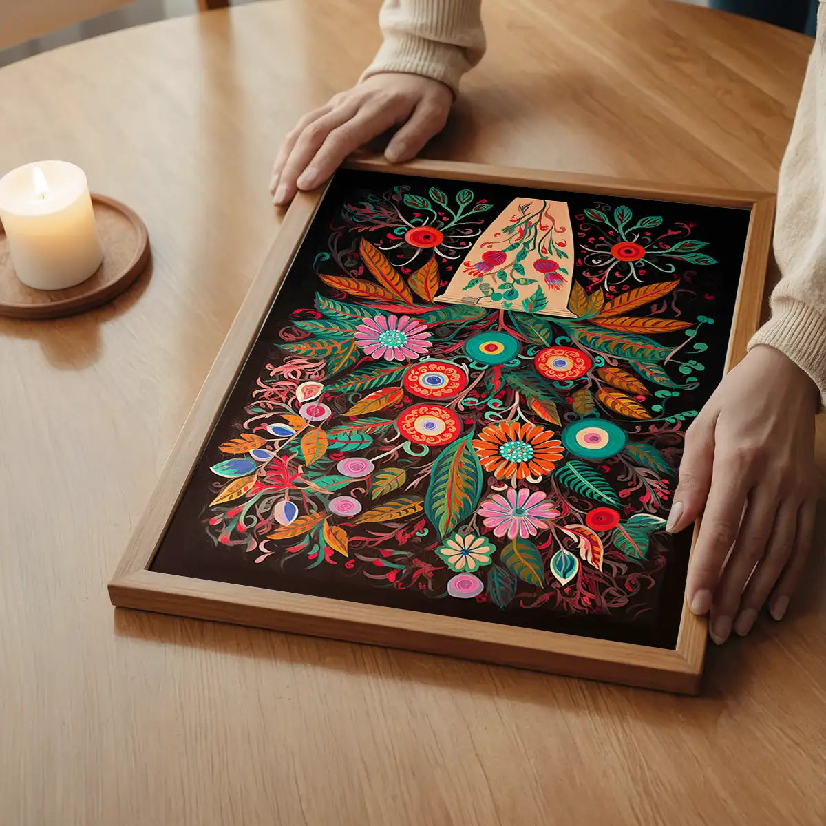 Folk Art Style Flowers Dark Print
