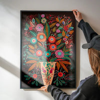 Folk Art Style Flowers Dark Print