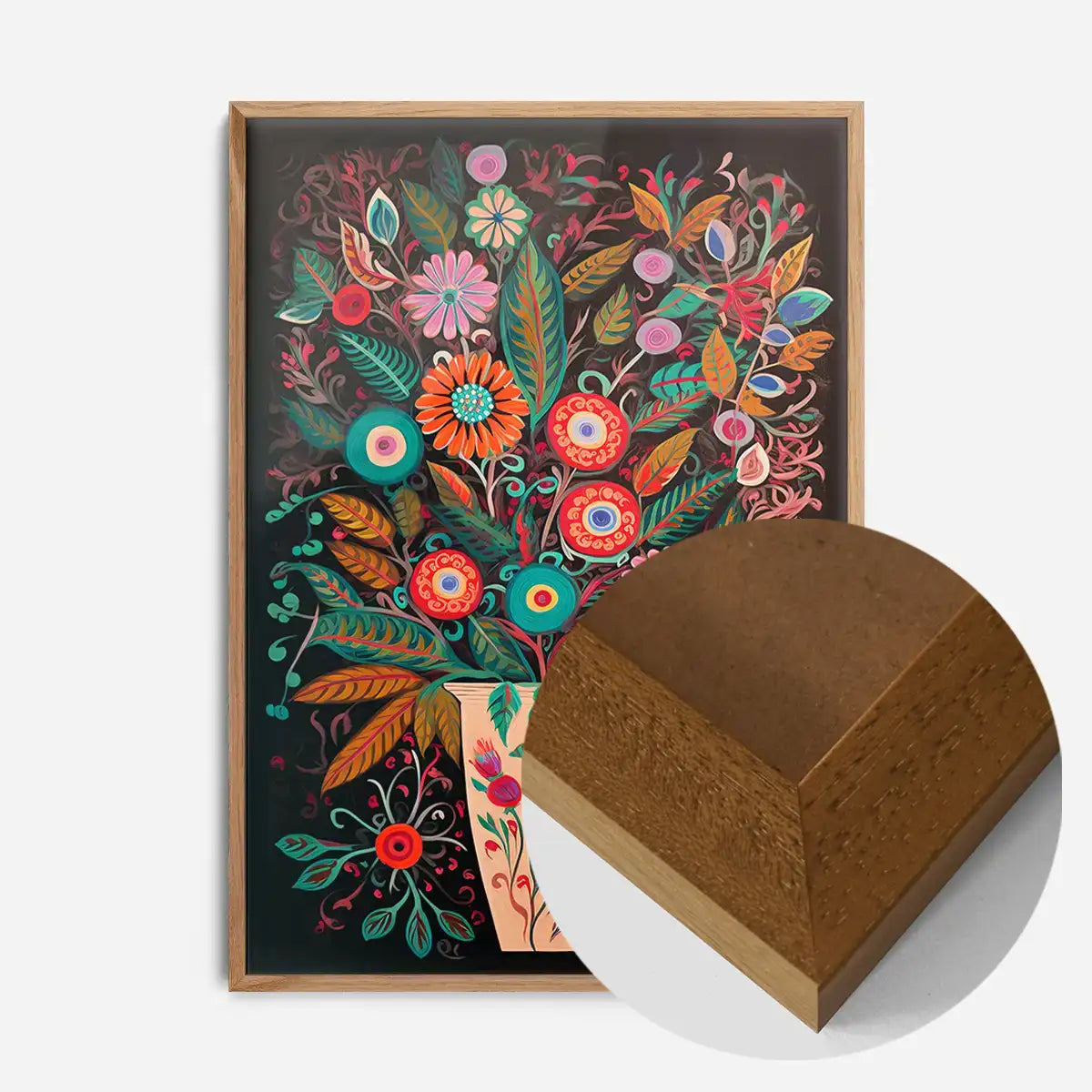 Folk Art Style Flowers Dark Print