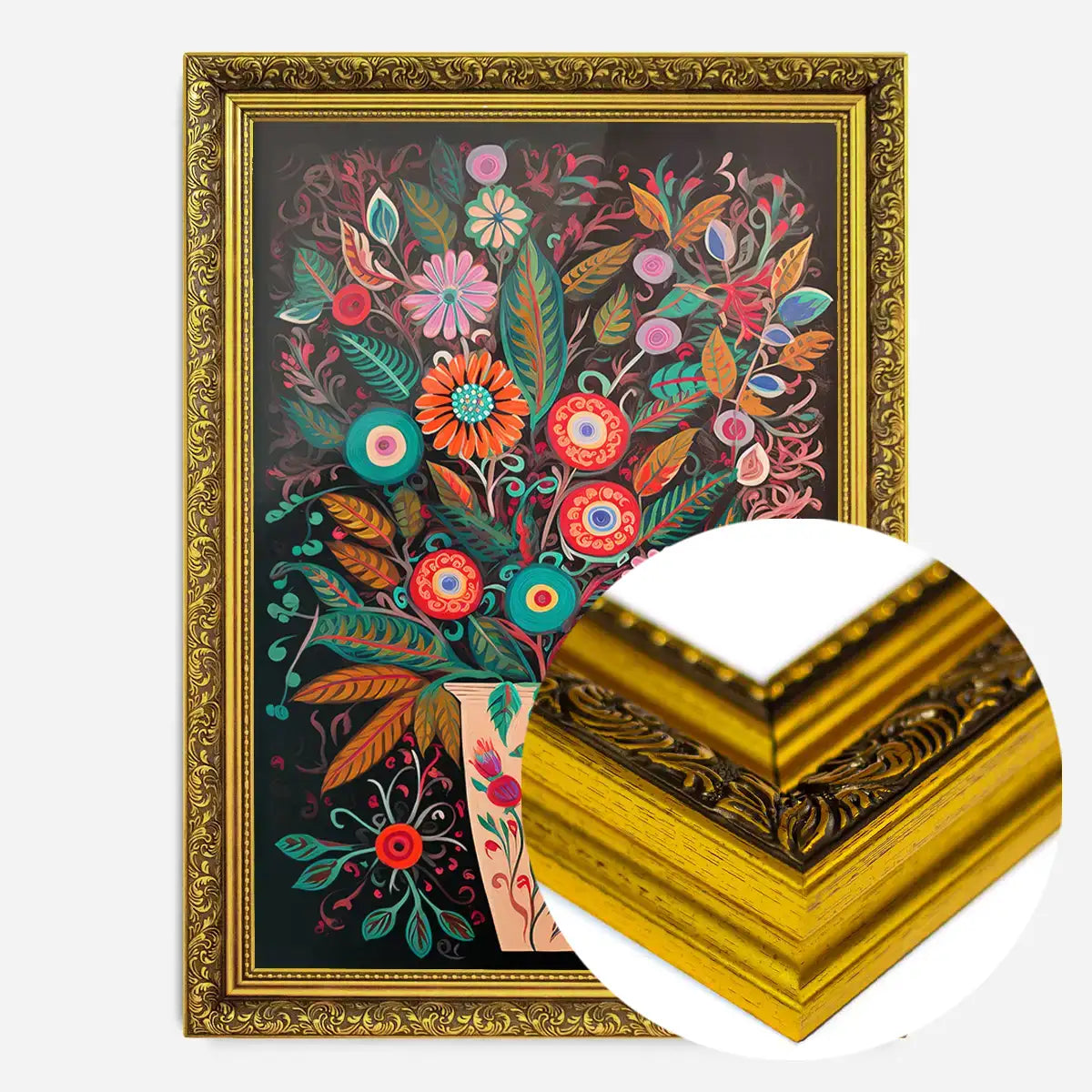 Folk Art Style Flowers Dark Print