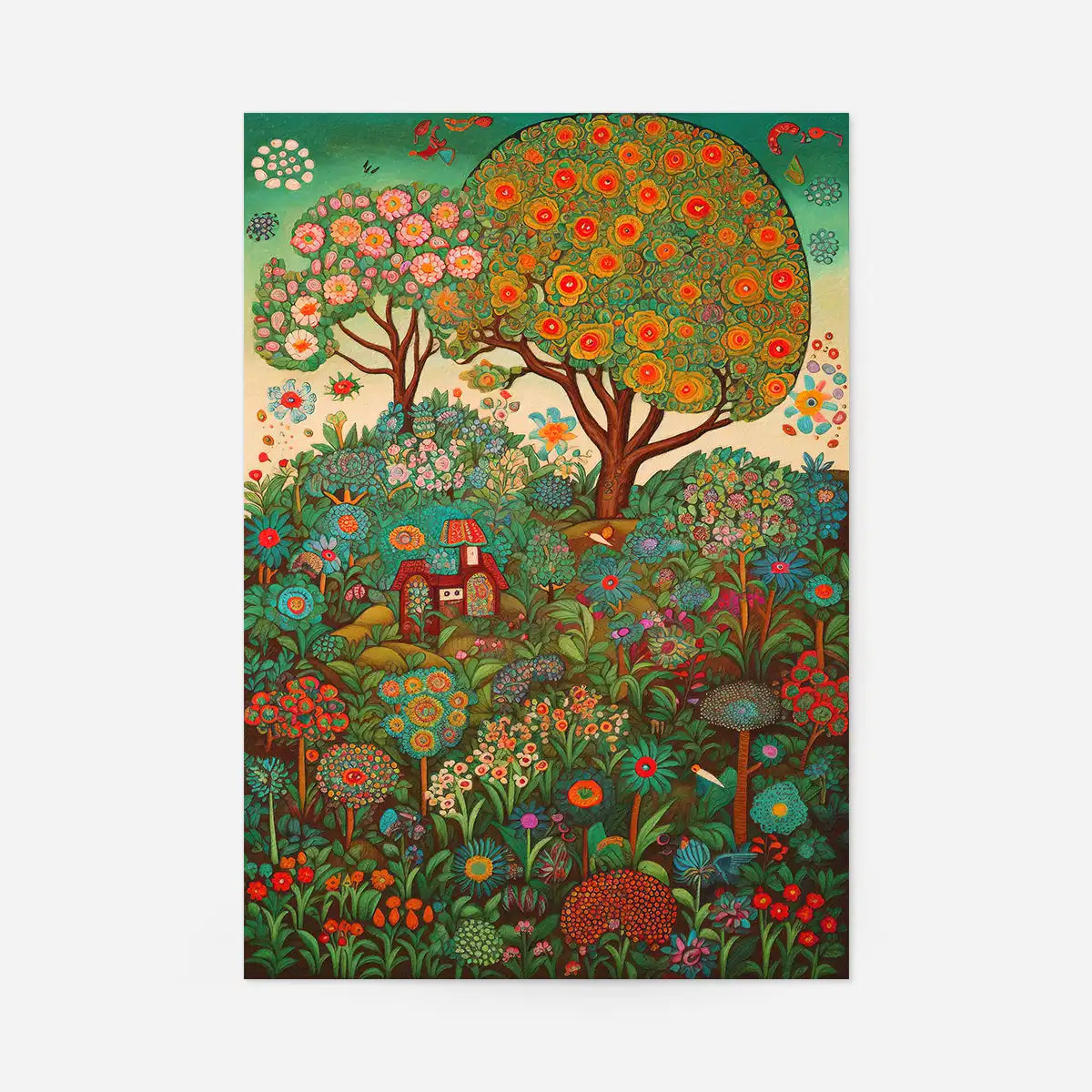 Folk Art Style Illustrated Forest Print
