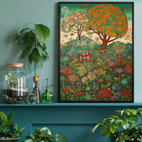 Folk Art Style Illustrated Forest Print