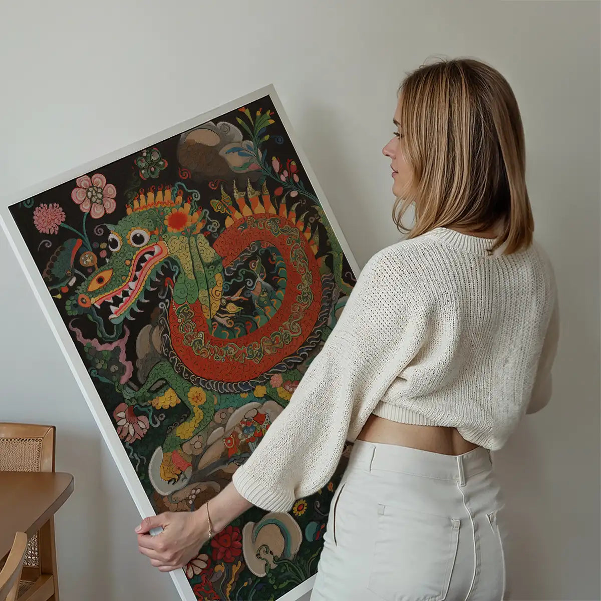 Folk Art Style Vintage Dragon Print
