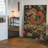 Folk Art Style Vintage Dragon Print