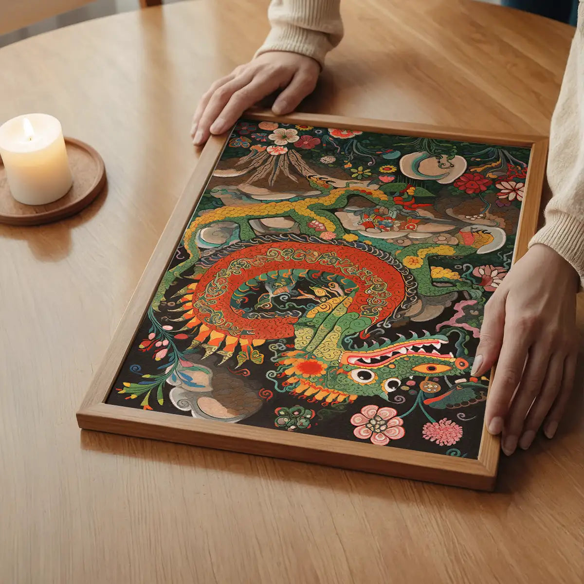 Folk Art Style Vintage Dragon Print