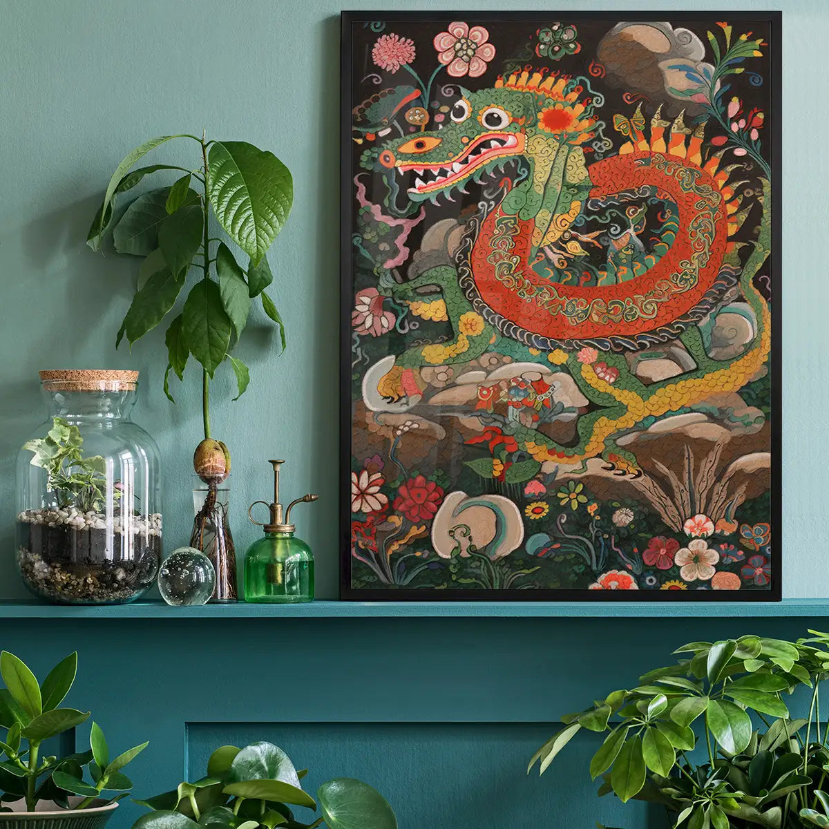 Folk Art Style Vintage Dragon Print