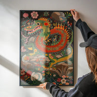 Folk Art Style Vintage Dragon Print