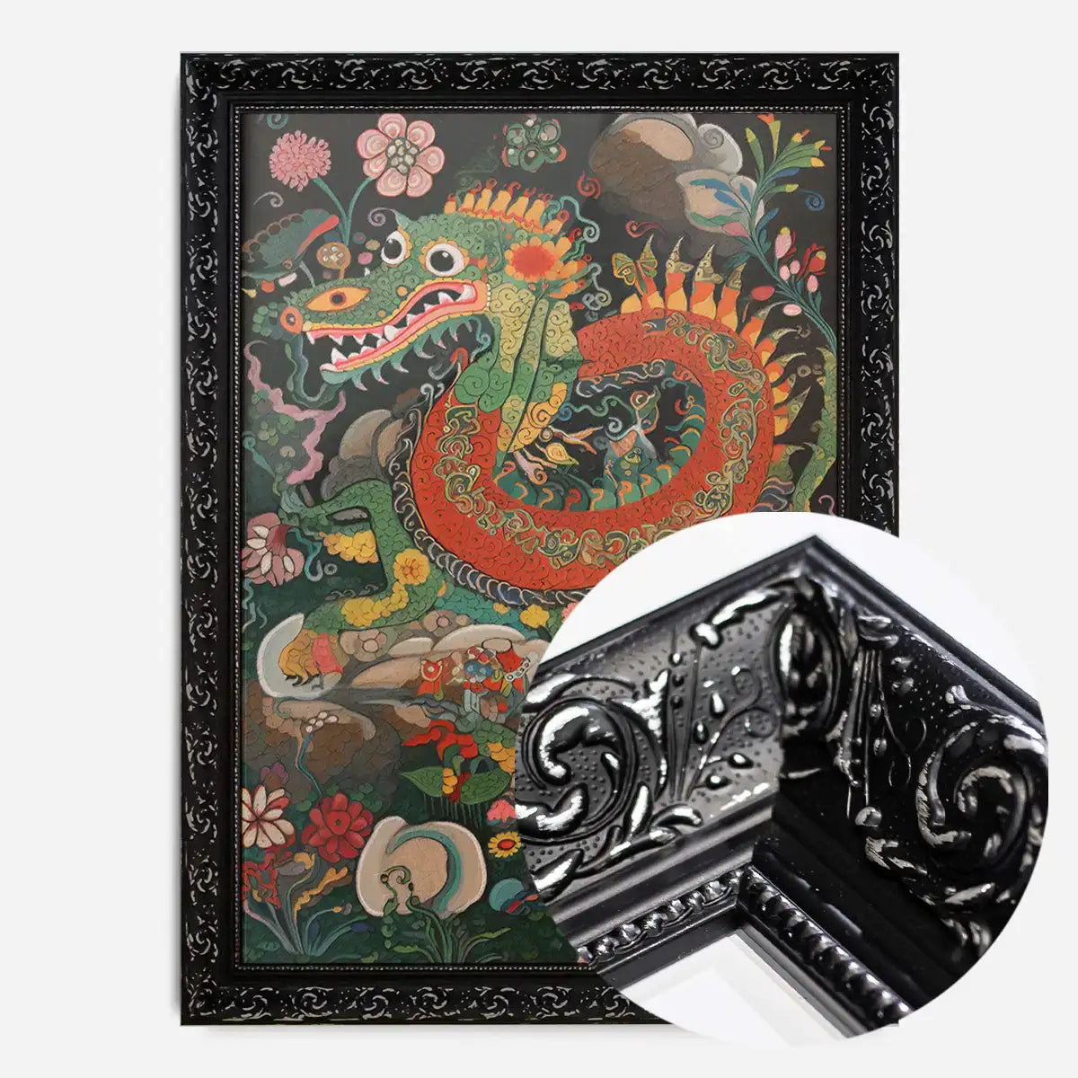Folk Art Style Vintage Dragon Print