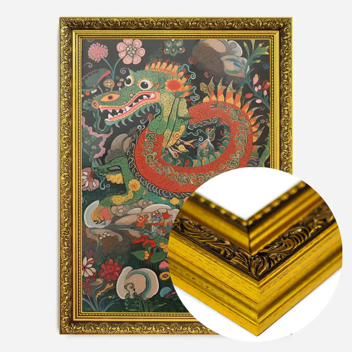 Folk Art Style Vintage Dragon Print