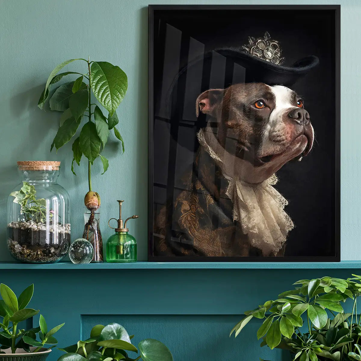 Staffordshire Bull Terrier Staffy With Hat Dog Portrait Print