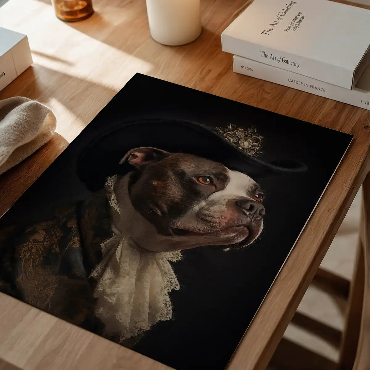 Staffordshire Bull Terrier Staffy With Hat Dog Portrait Print