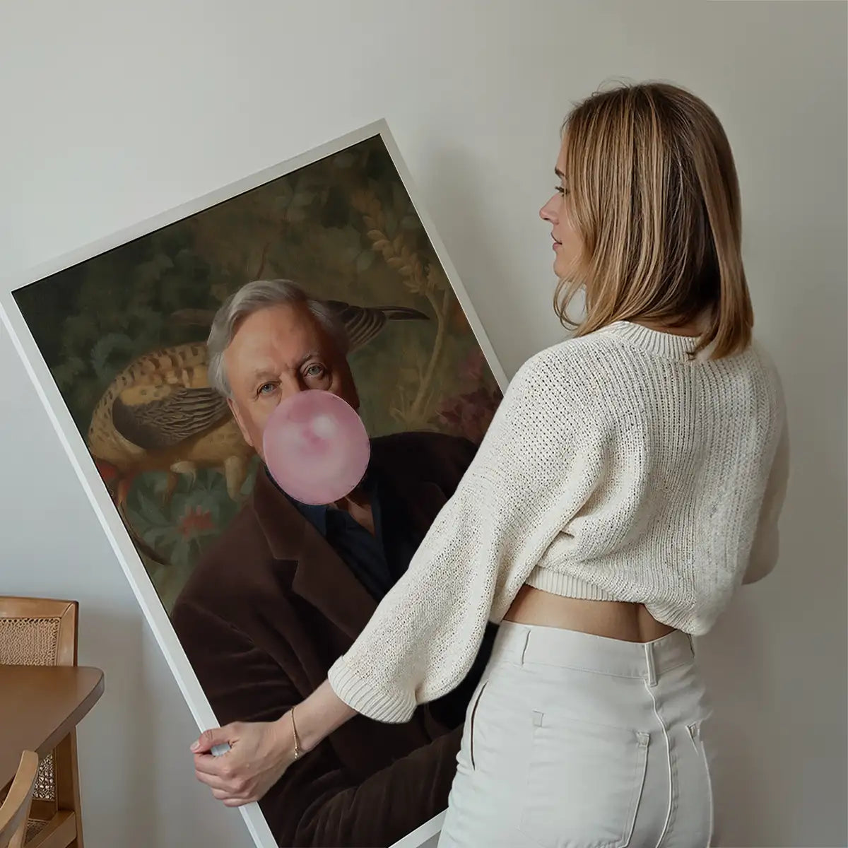 David Attenborough Blowing Bubblegum Portrait Print
