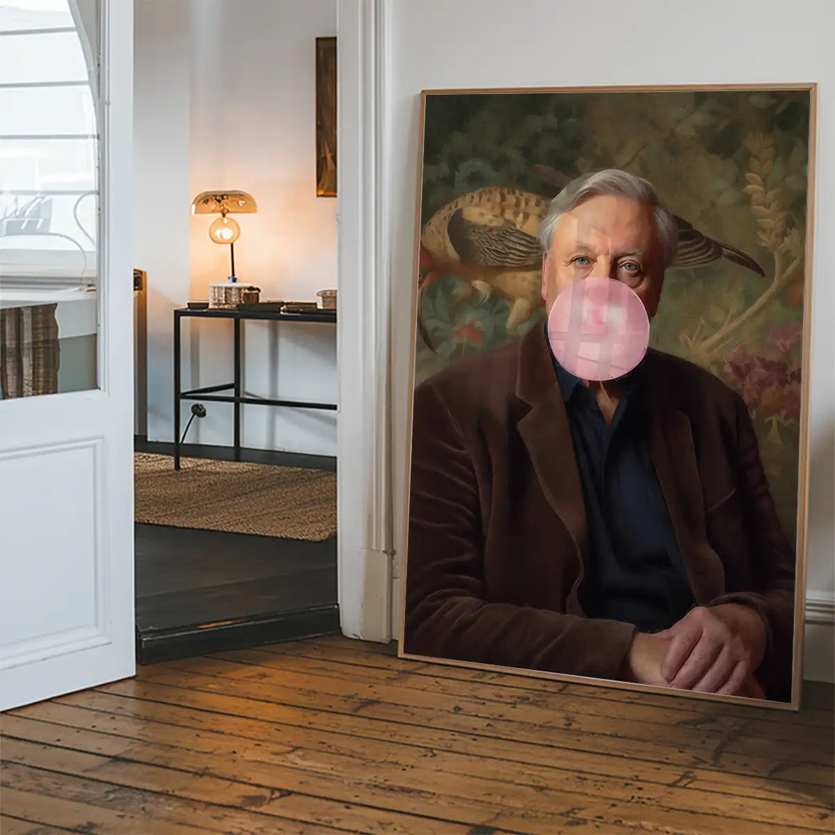 David Attenborough Blowing Bubblegum Portrait Print