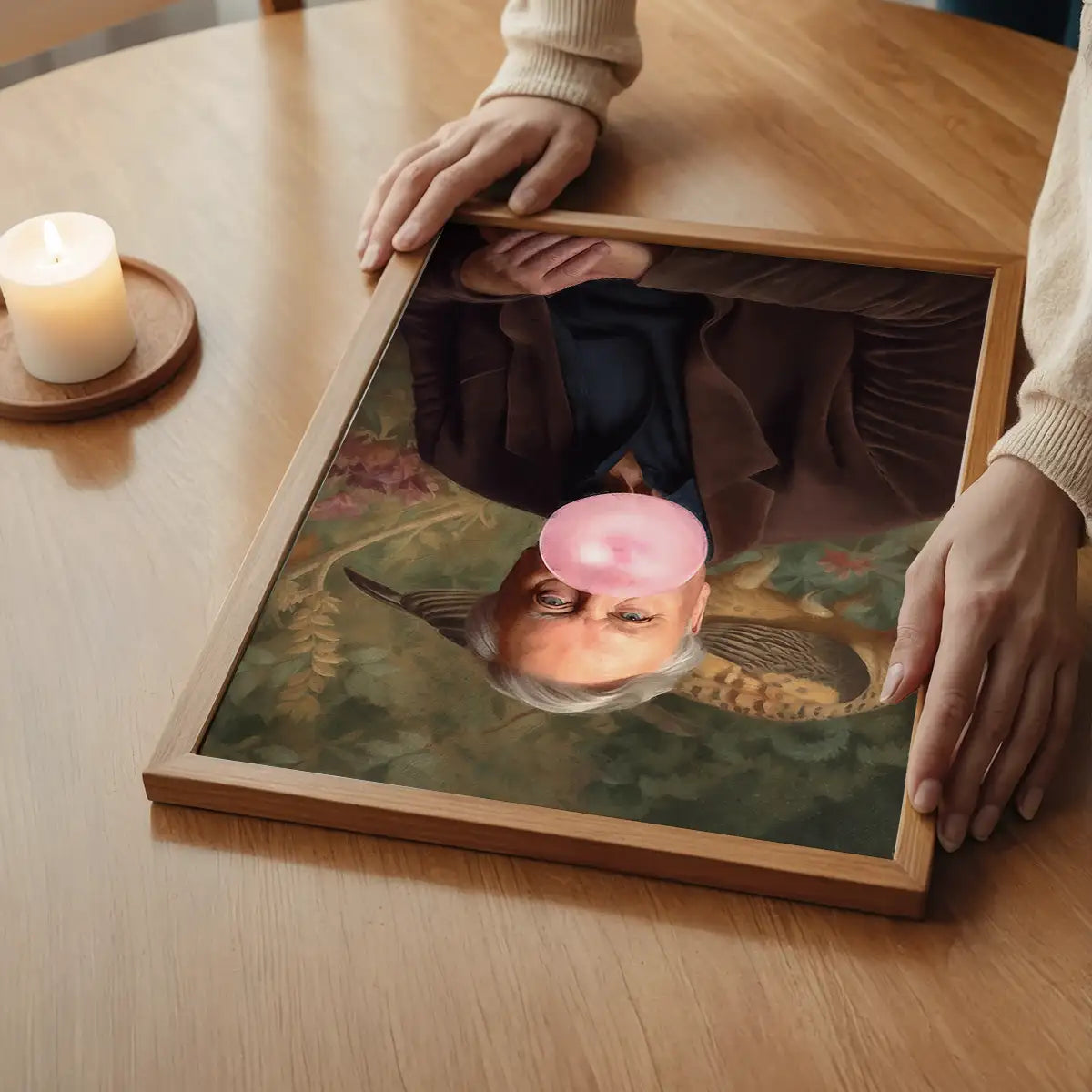 David Attenborough Blowing Bubblegum Portrait Print