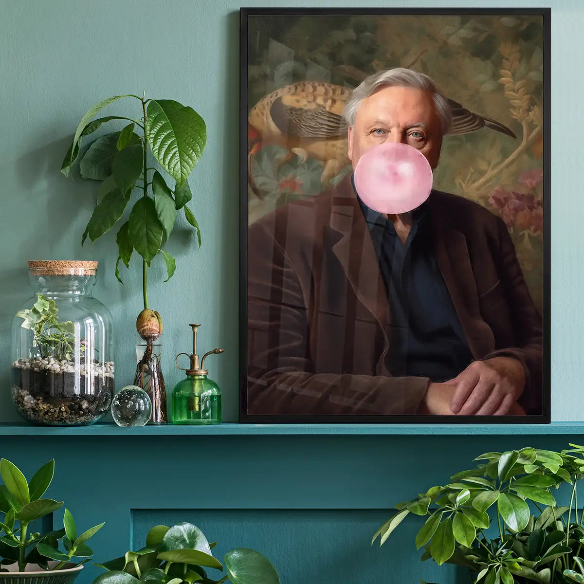David Attenborough Blowing Bubblegum Portrait Print