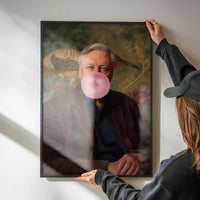 David Attenborough Blowing Bubblegum Portrait Print