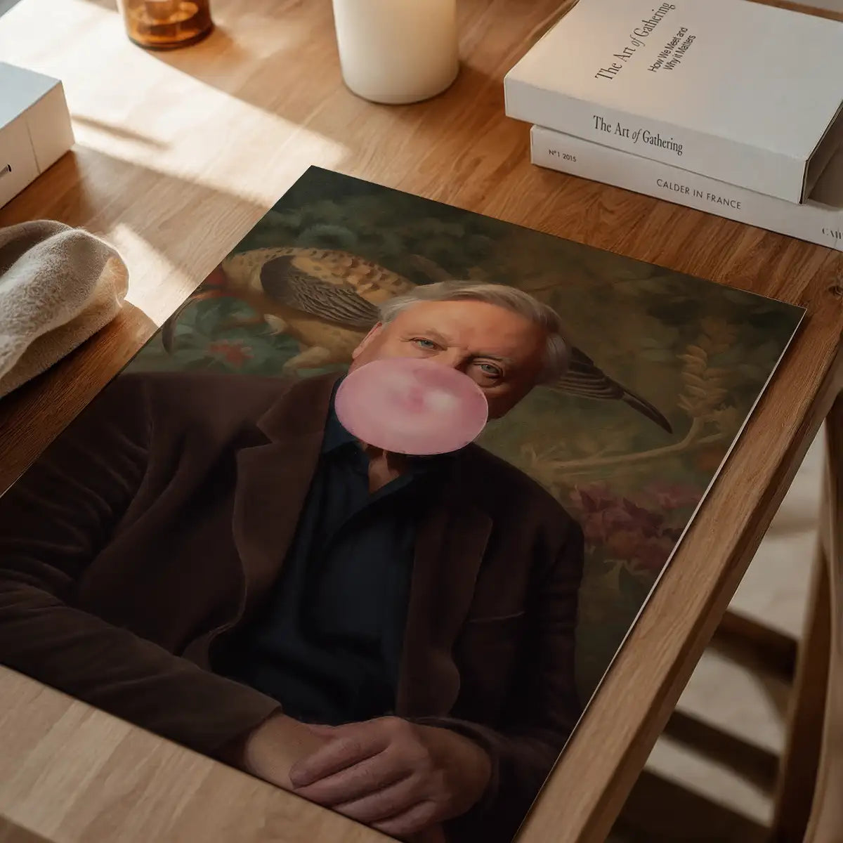 David Attenborough Blowing Bubblegum Portrait Print